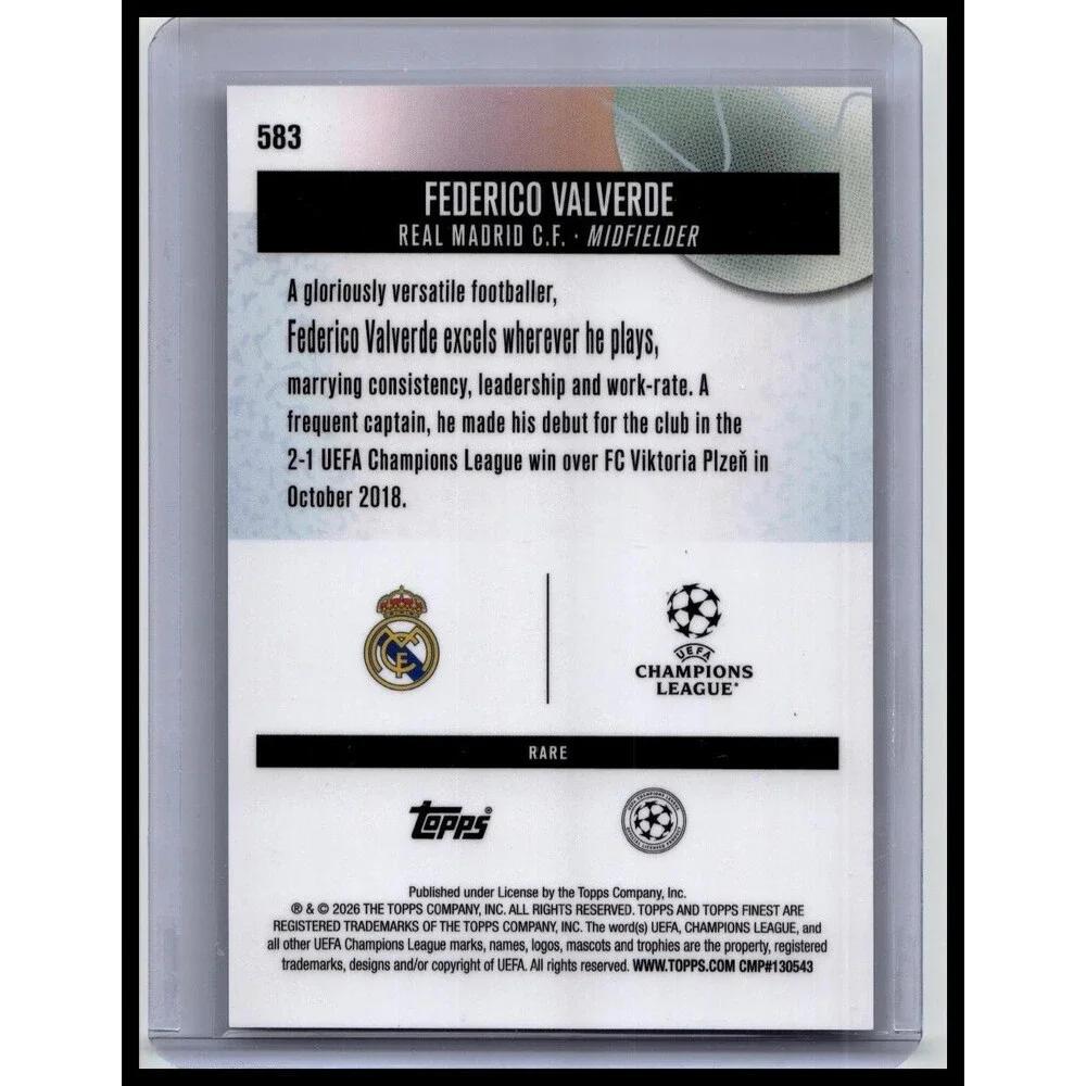 2025-26 Finest UEFA Federico Valverde #583 Real Madrid CF Gold Refractor #/20